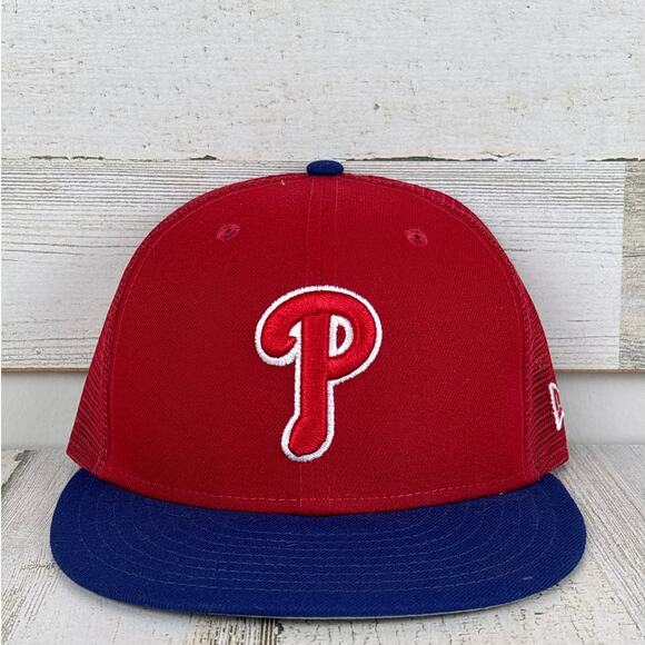 New Era 59Fifty Philadelphia Phillies Fitted Hat 7 1/8 Red MLB Baseball Cap NEW - Picture 1 of 5